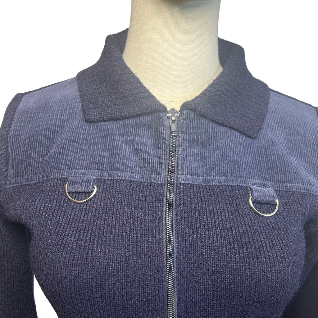 VTG 80s St Michael Navy Ribbed Knit Zip-Up XS Cardigan UK Heritage Retro Casual
