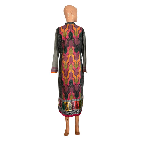 Artisan India L Multicolor Maxi Dress Paisley Silk Patchwork Maximalist Dopamine
