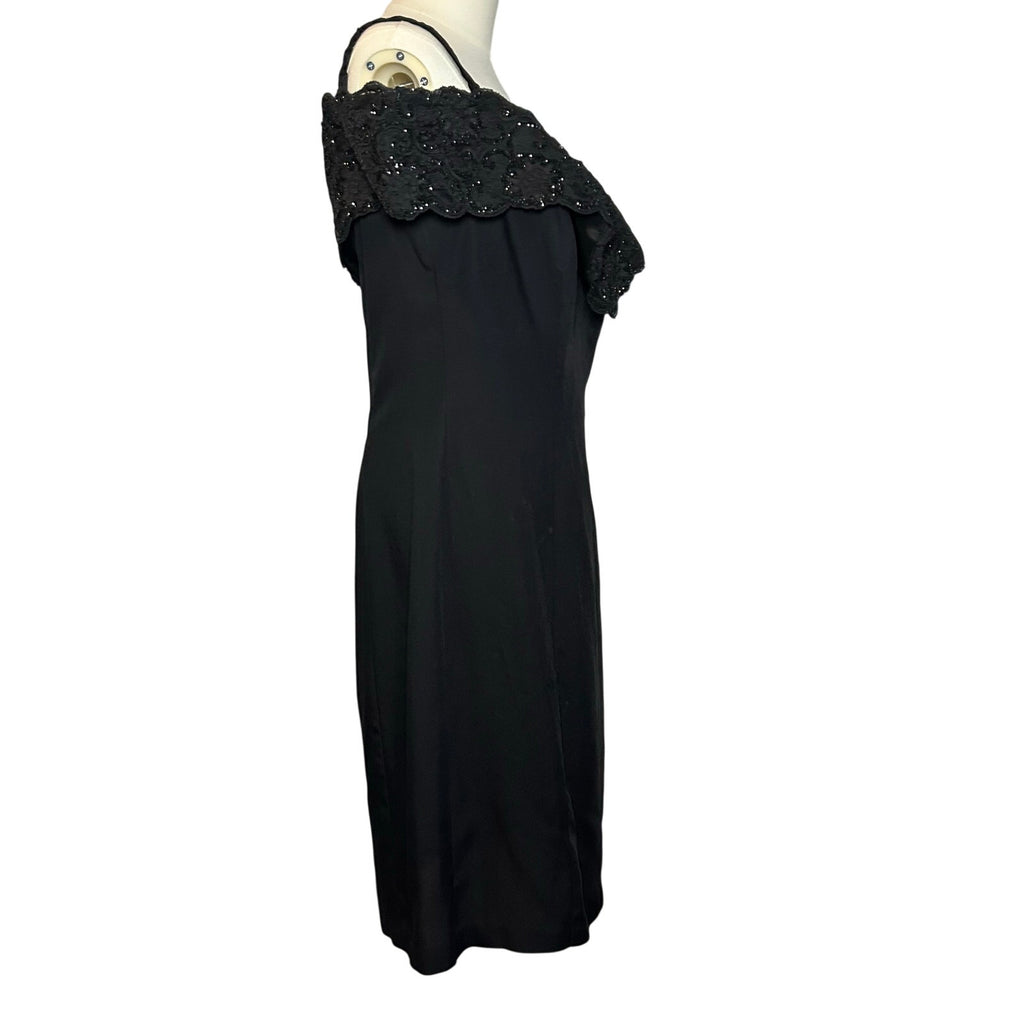 VTG 80s Niki Originals Cocktail Dress Black M Beaded Lace Archive Dark Romantic