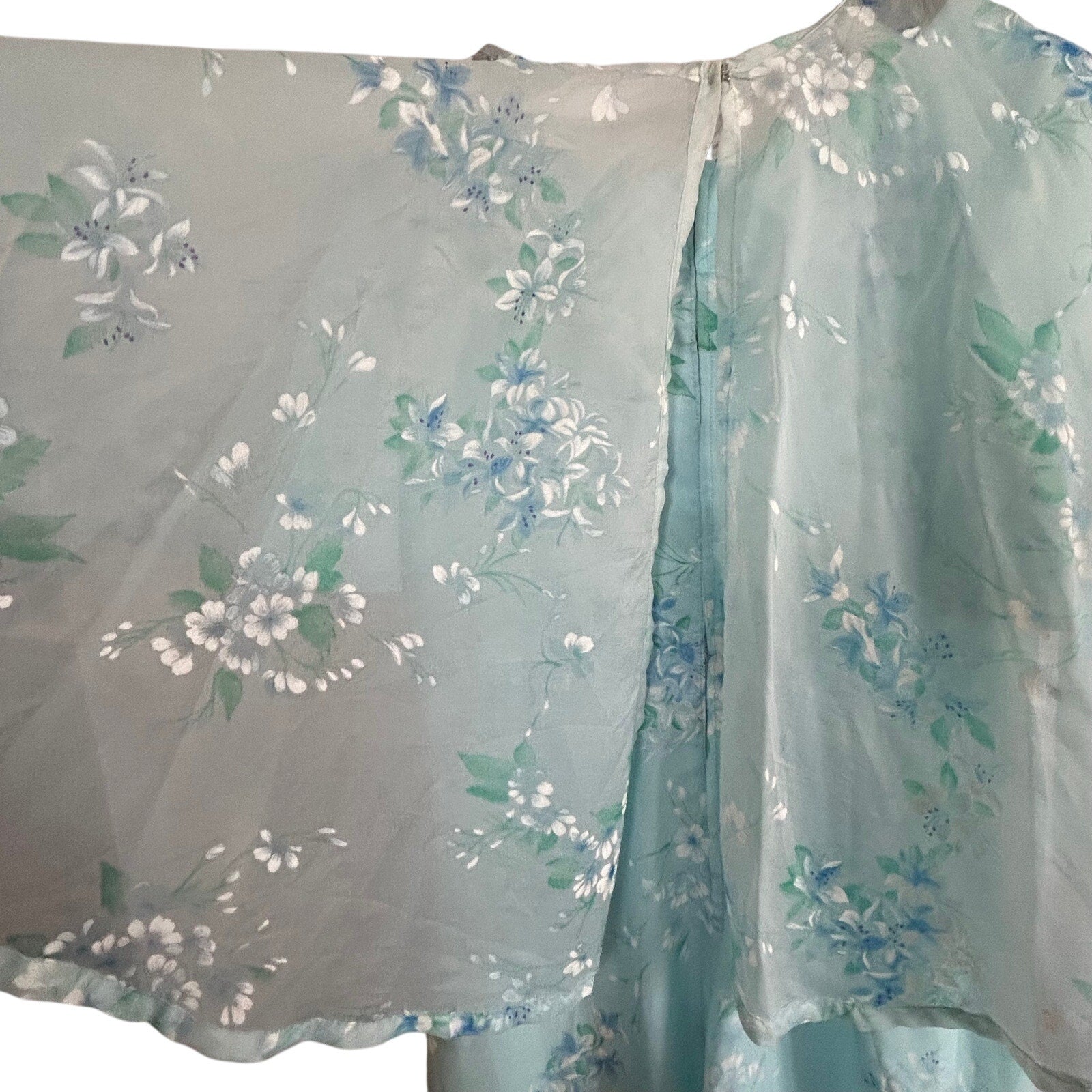 VTG 70s Handmade Blue Floral Ball Gown Capelet Empire Waist Maxi 10 Cottage Glam