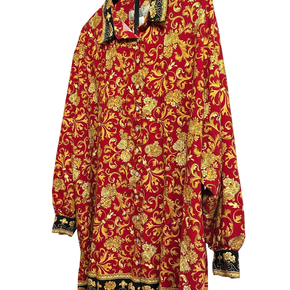 VTG Kathryn Deene Blouse Red 26/28 Boho Floral Baroque Top Plus Size Bold