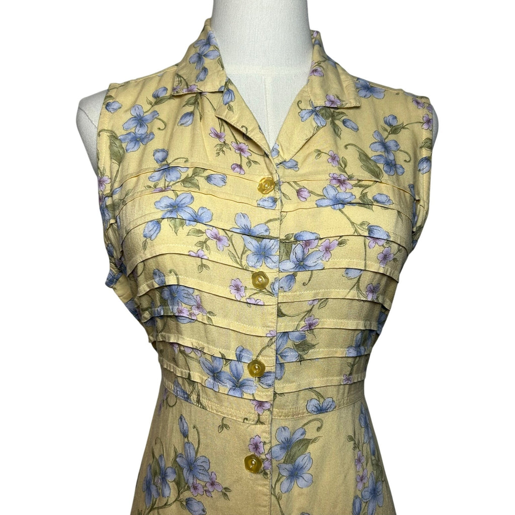 VTG 90s Erika Collection Yellow Floral Maxi Shirt Dress M Cottage Grandma Grunge
