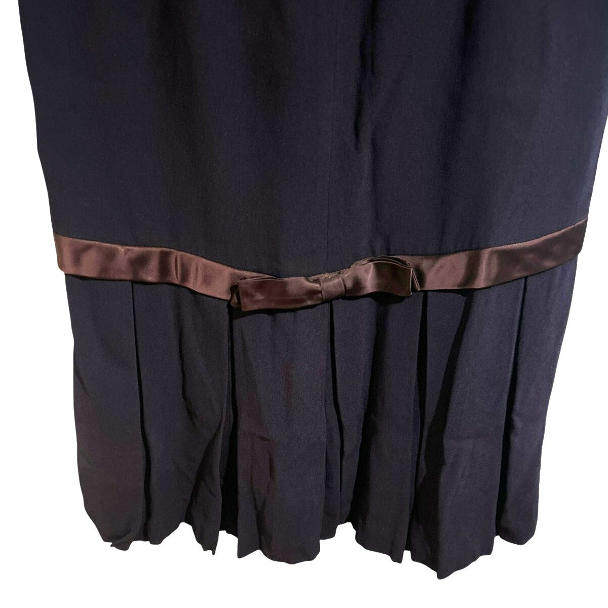 VTG 1950s Navy Blue Crepe Drop Waist Cocktail Dress Satin Bow Pleated Skirt M