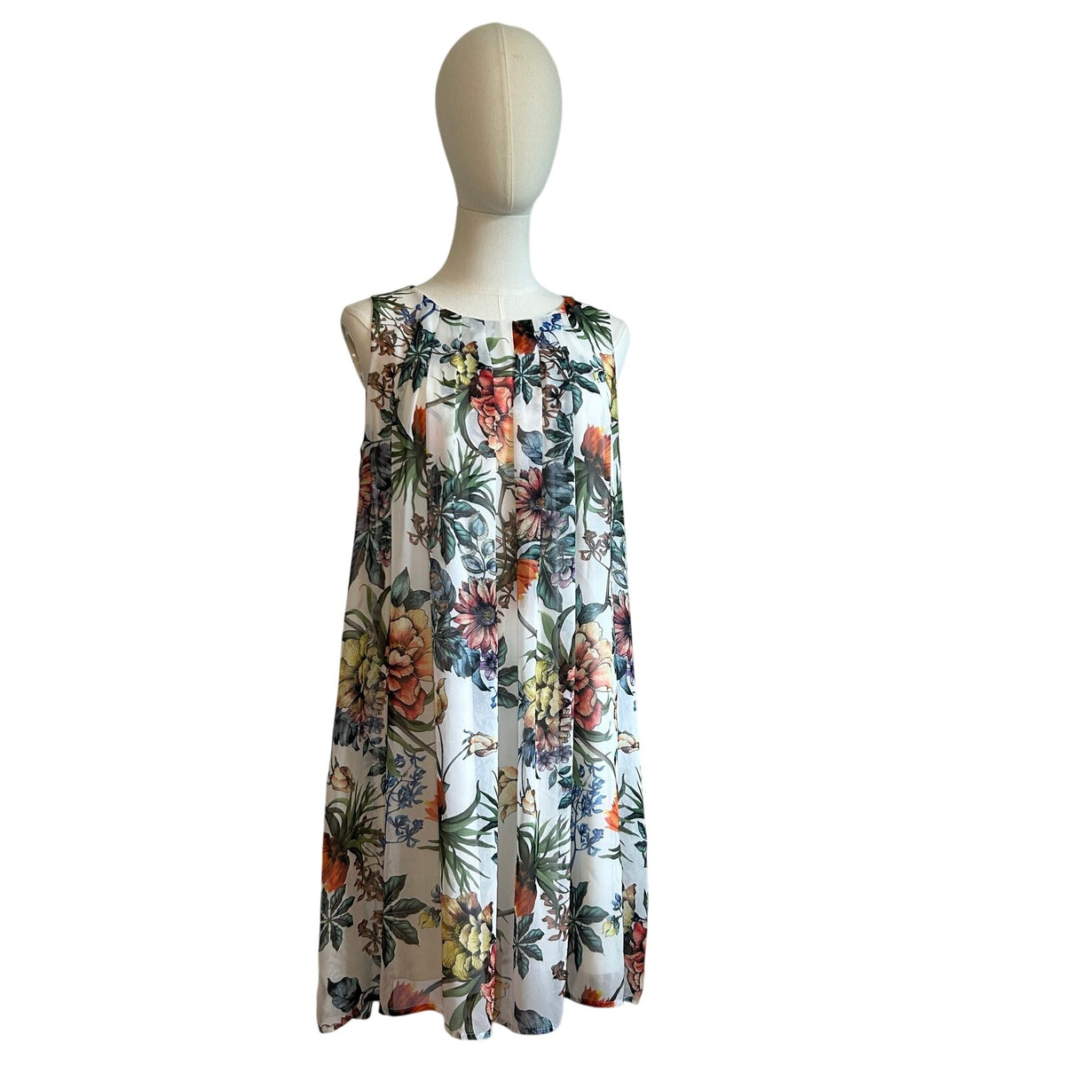 Emma & Michele Multicolor Floral Chiffon Pleated PL Mini Dress Keyhole Coquette