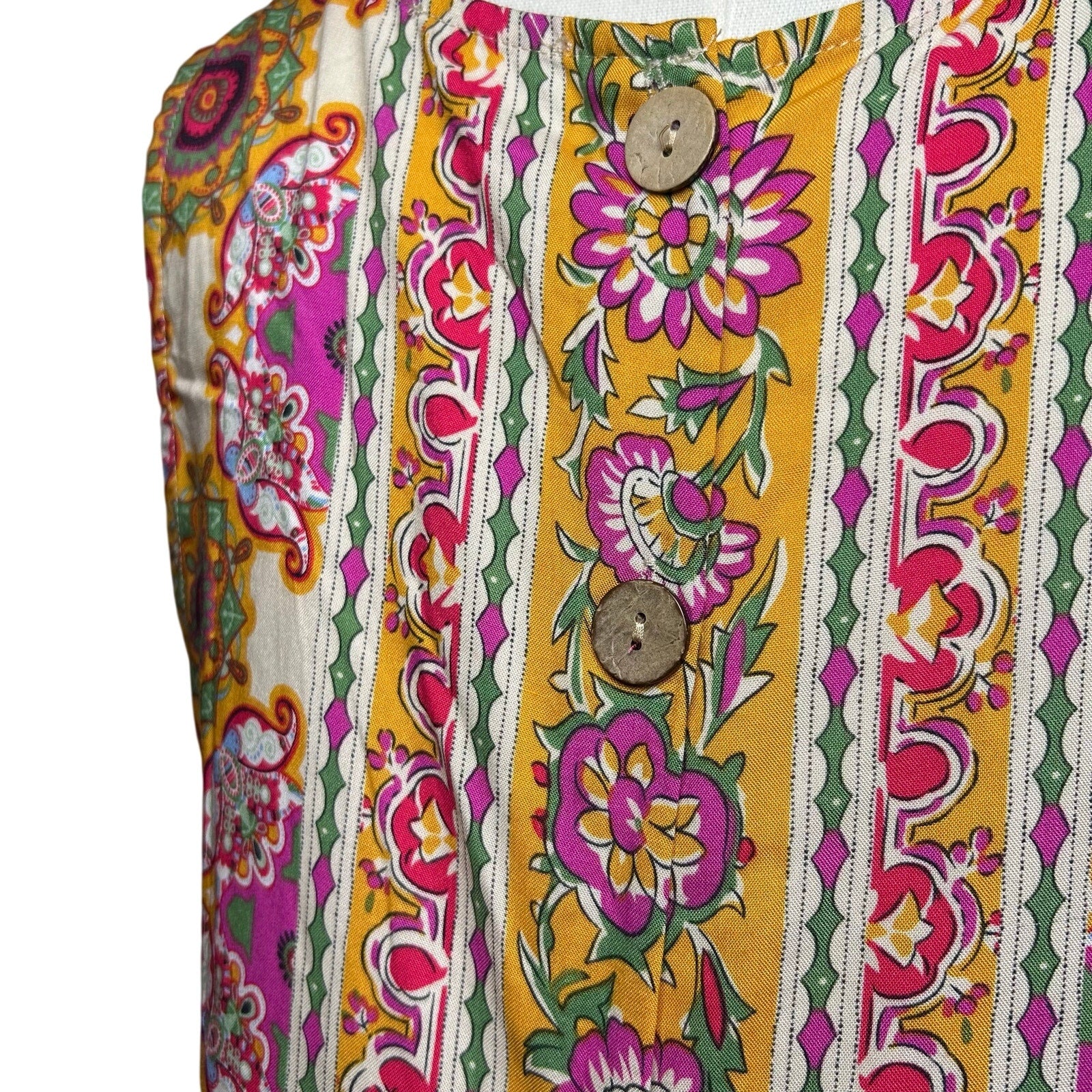Boho Multicolor Print Rayon Sleeveless Top Large Indie Retro Casual Loungewear