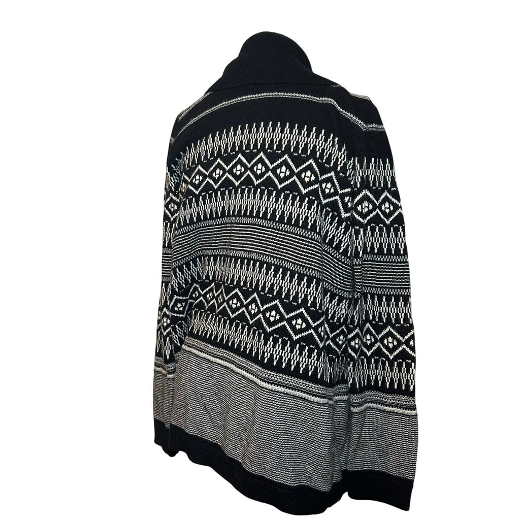Talbots Fair Isle Wool Blend Cardigan Black White Medium Dark Academia Preppy