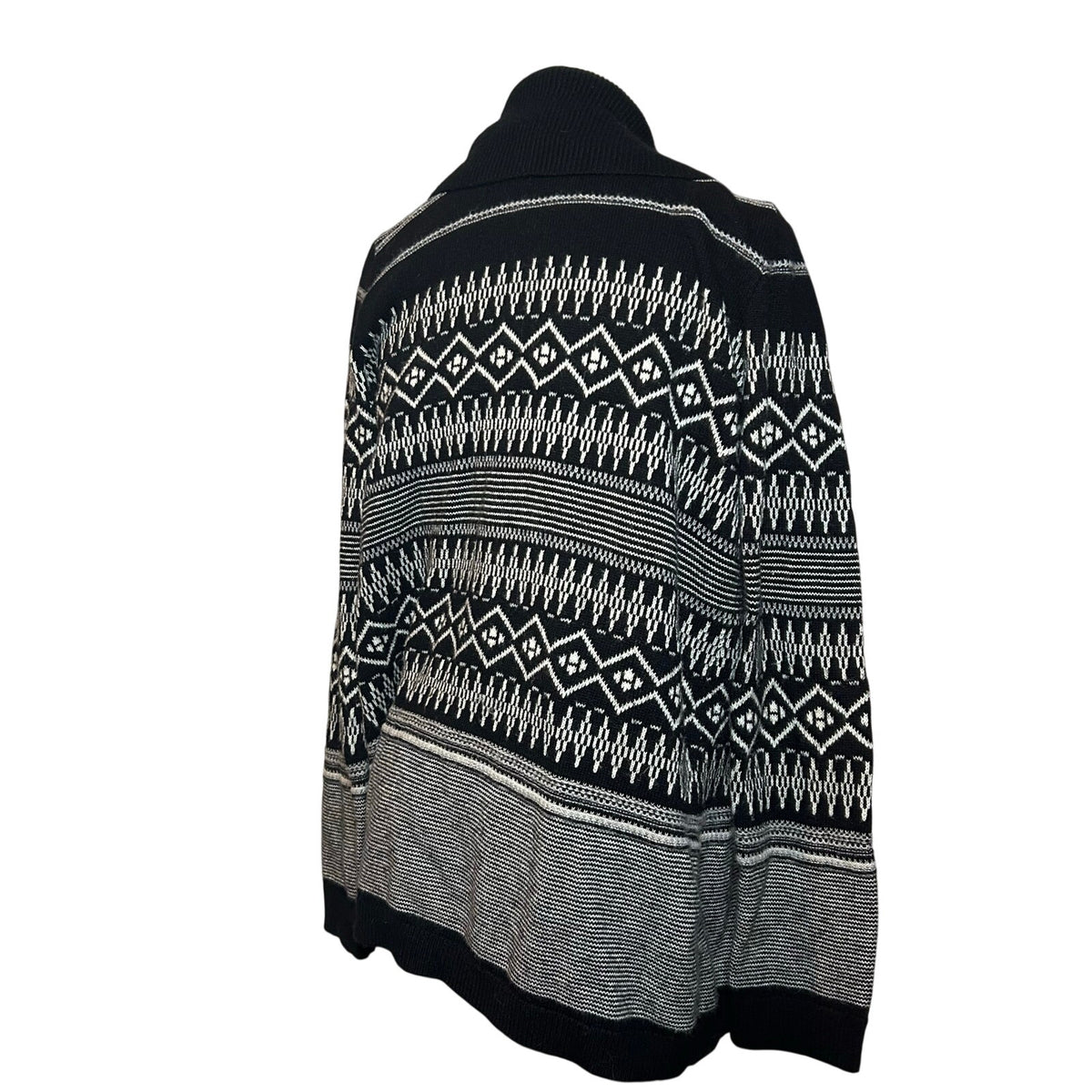 Talbots Fair Isle Wool Blend Cardigan Black White Medium Dark Academia Preppy