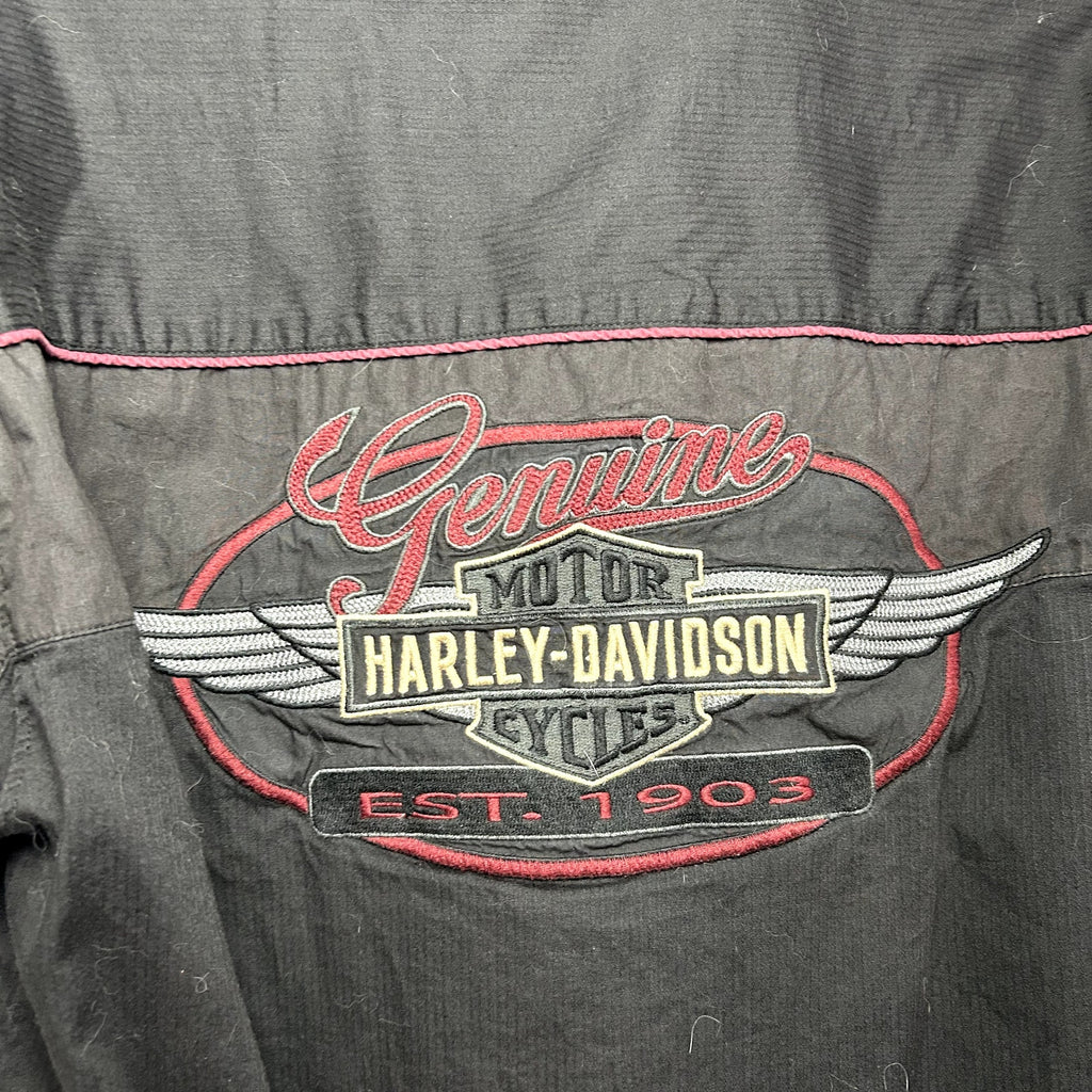 Harley-Davidson L Black Embroidered Bowling Moto Snap-Collar Mechanic Shirt