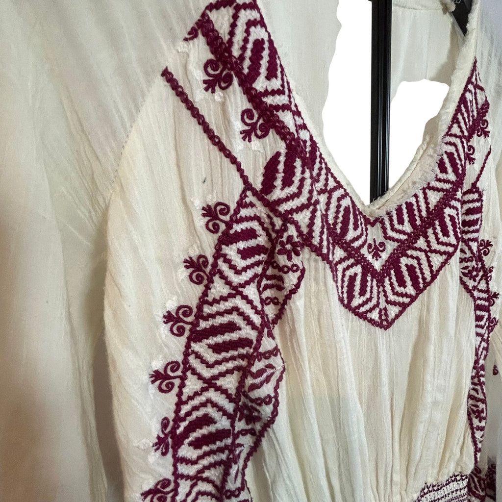 Free People FP One White Purple Embroidered Fleur Du Jour Midi Dress Size S