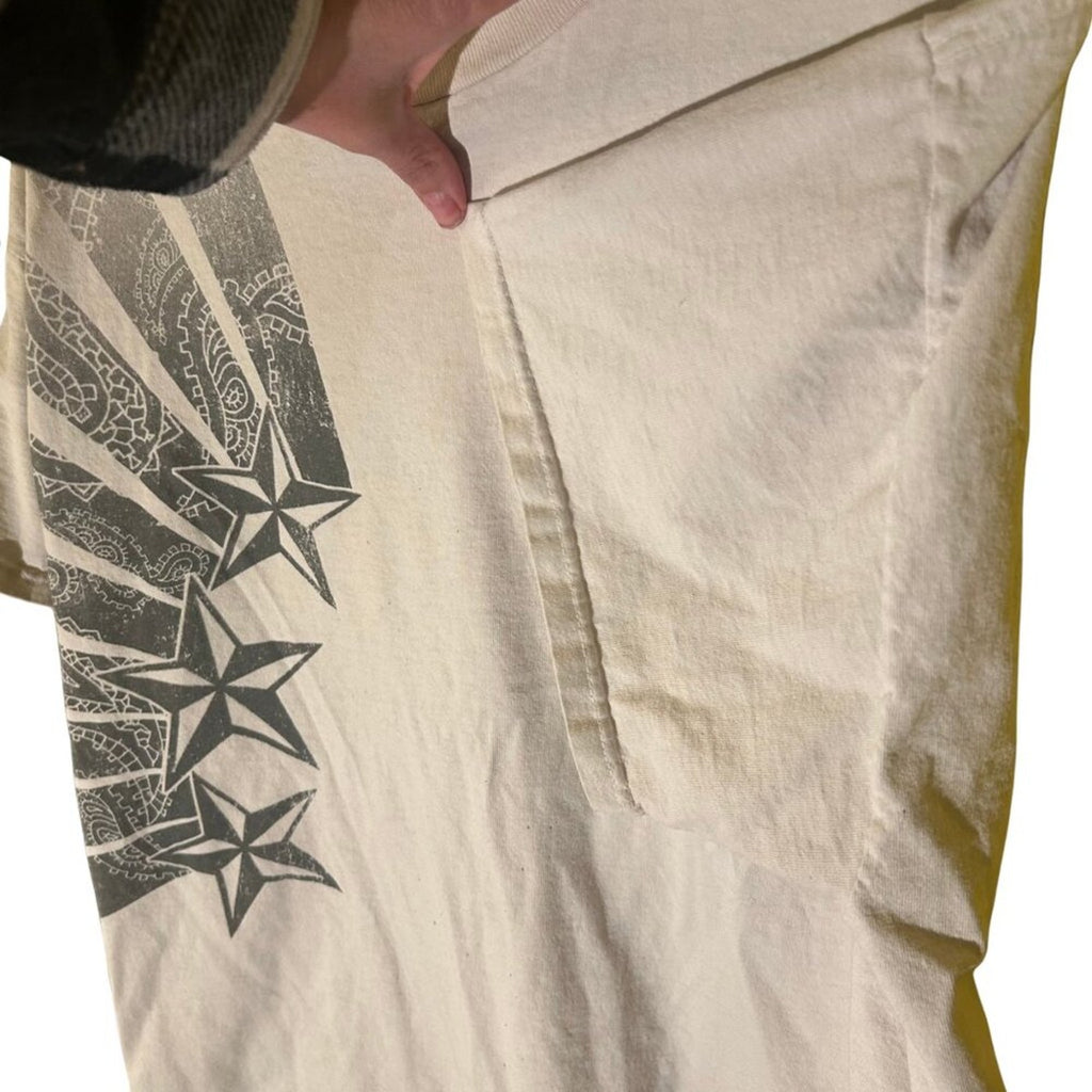 VTG Y2K Carbon Starburst Graphic Tee White Boxy Fit Streetwear XL Skater Grunge
