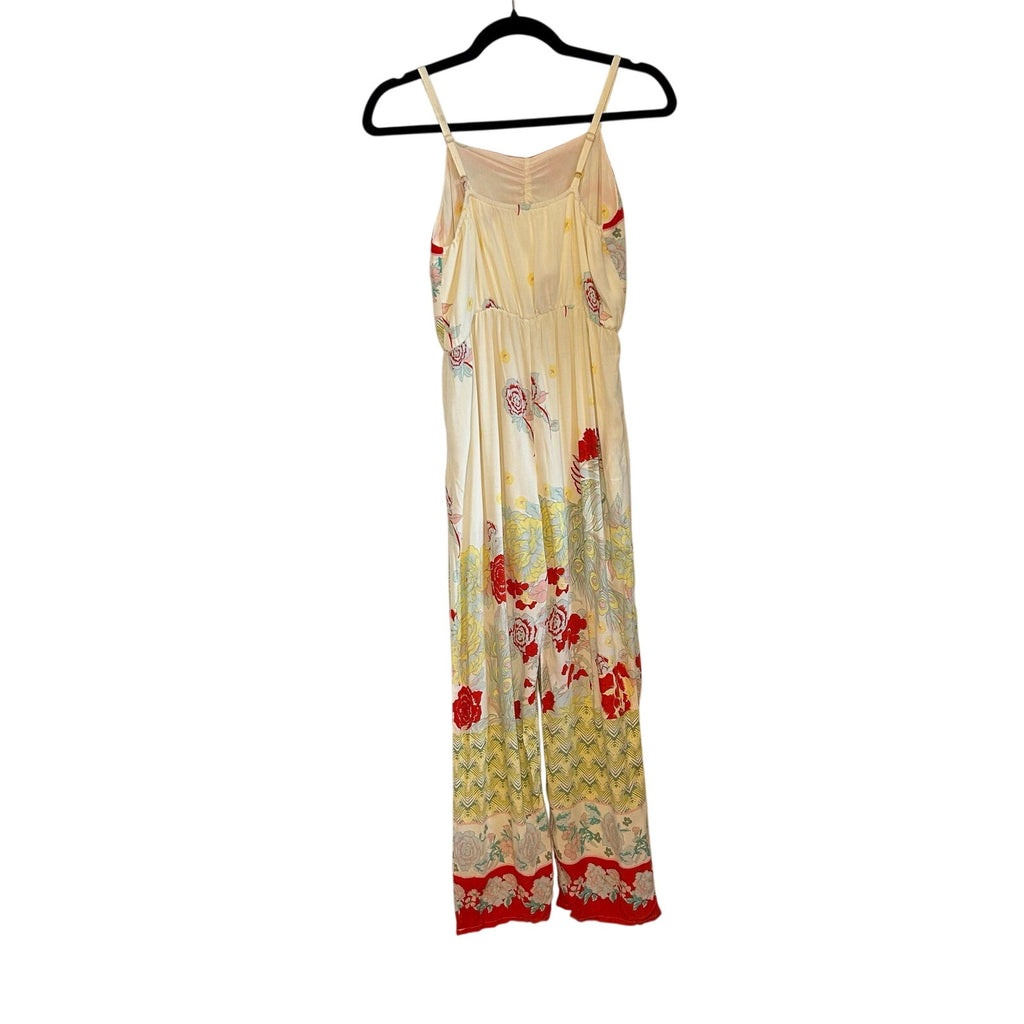 Chelsea & Violet Psychedelic Floral Jumpsuit Large Rayon Spaghetti Strap Pockets