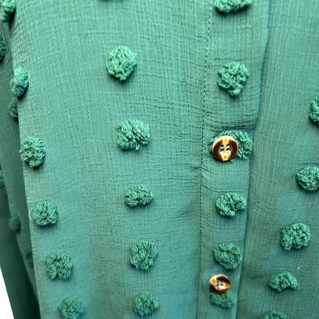 Forest Green Swiss Dot Long Sleeve L Casual Clip Dot Shirt Boho Minimalist Twee