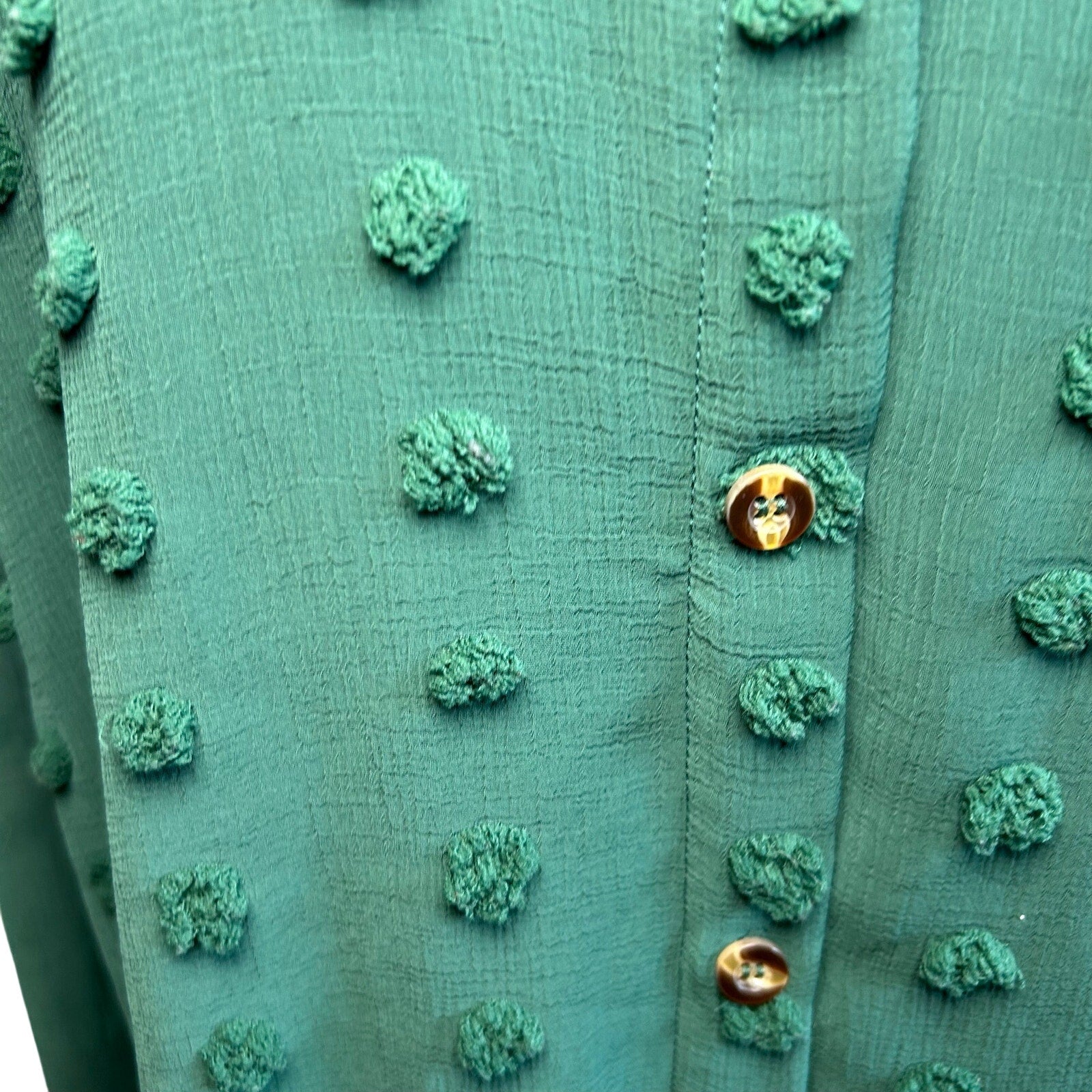 Forest Green Swiss Dot Long Sleeve L Casual Clip Dot Shirt Boho Minimalist Twee