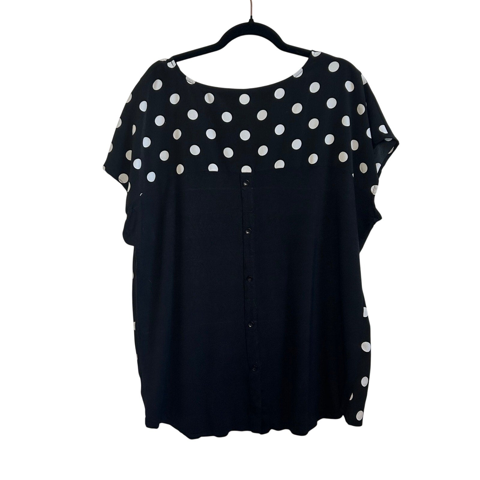 Evri Plus XL Black White Polka Dot Blouse Knit Jersey Plus Size Casual Retro
