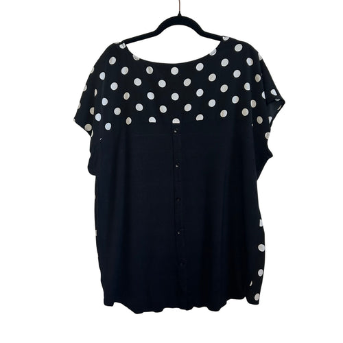 Evri Plus XL Black White Polka Dot Blouse Knit Jersey Plus Size Casual Retro