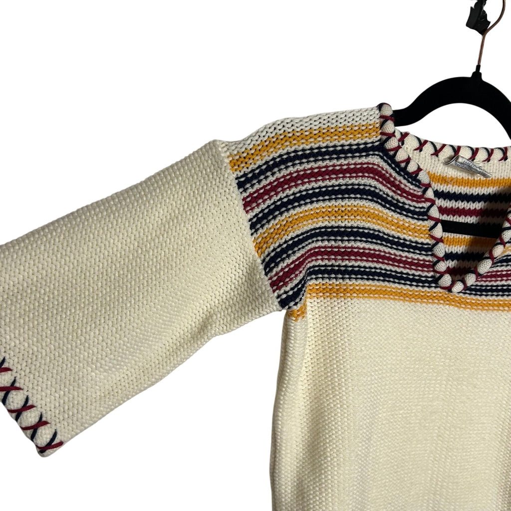 VTG F.A.I. Ivory Knit Striped Drawstring Sweater Boho Whimsygoth S Retro Preppy