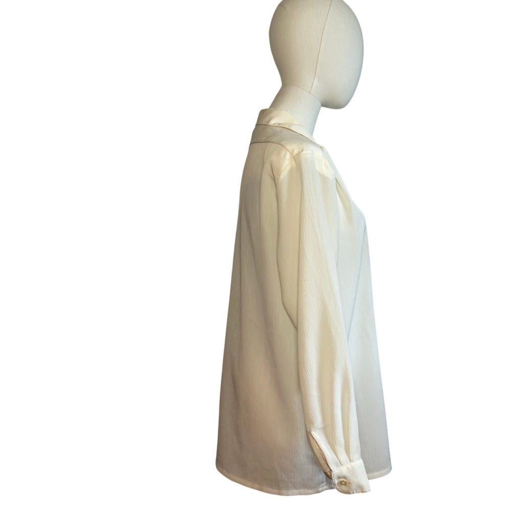 VTG 80s Kathie Lee White Button Up L Blouse Secretary Retro Preppy Minimalist