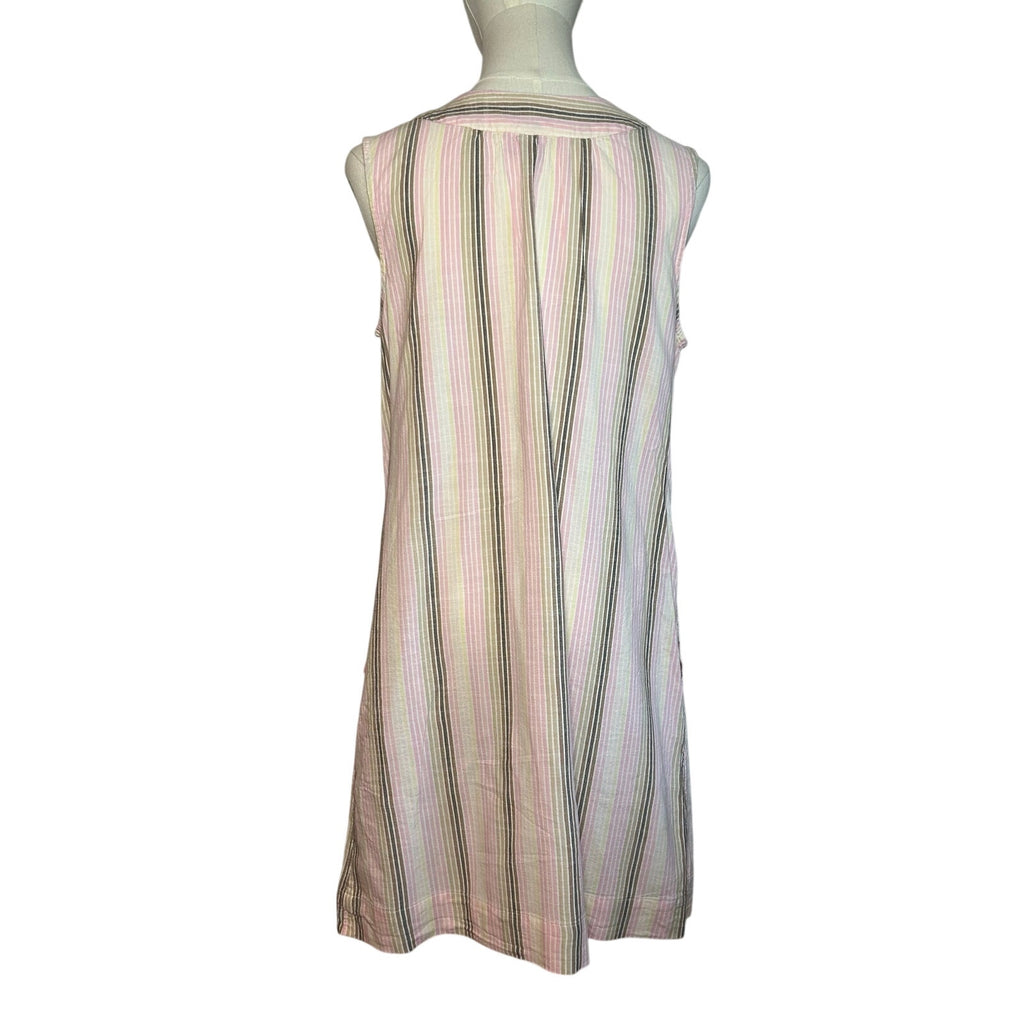 Sonoma Pink Brown Striped Dress Pockets PL Cottage Utility Minimalist Coastal