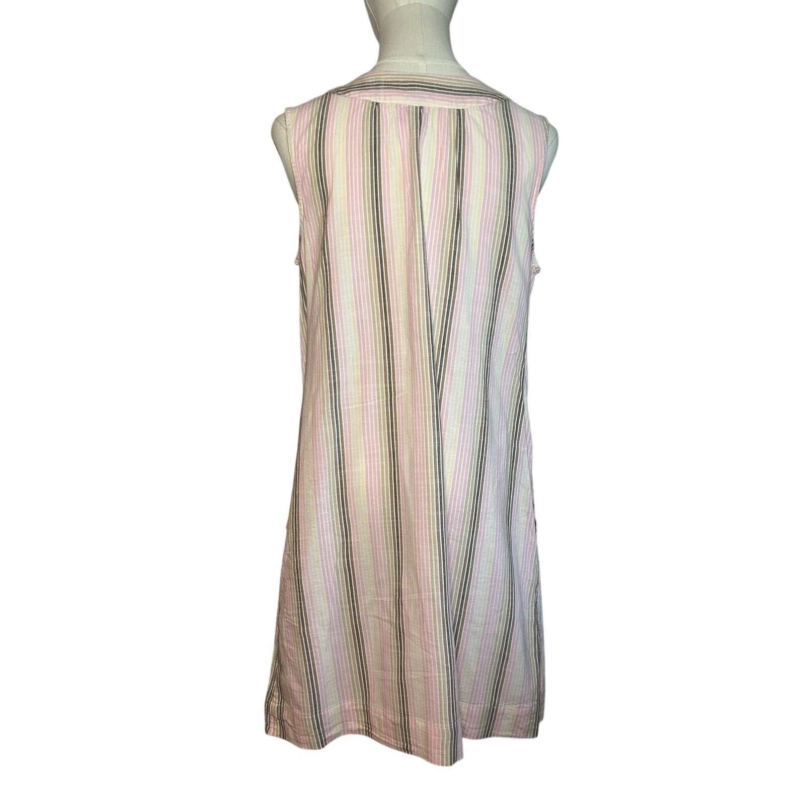 Sonoma Pink Brown Striped Dress Pockets PL Cottage Utility Minimalist Coastal