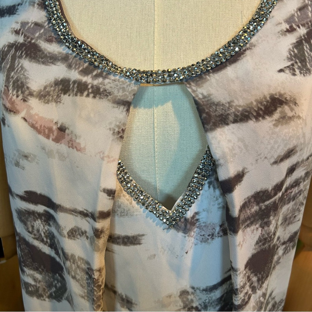 Juicy Couture Y2K Rhinestone Keyhole Abstract Blouse XL Glam Coquette Indie