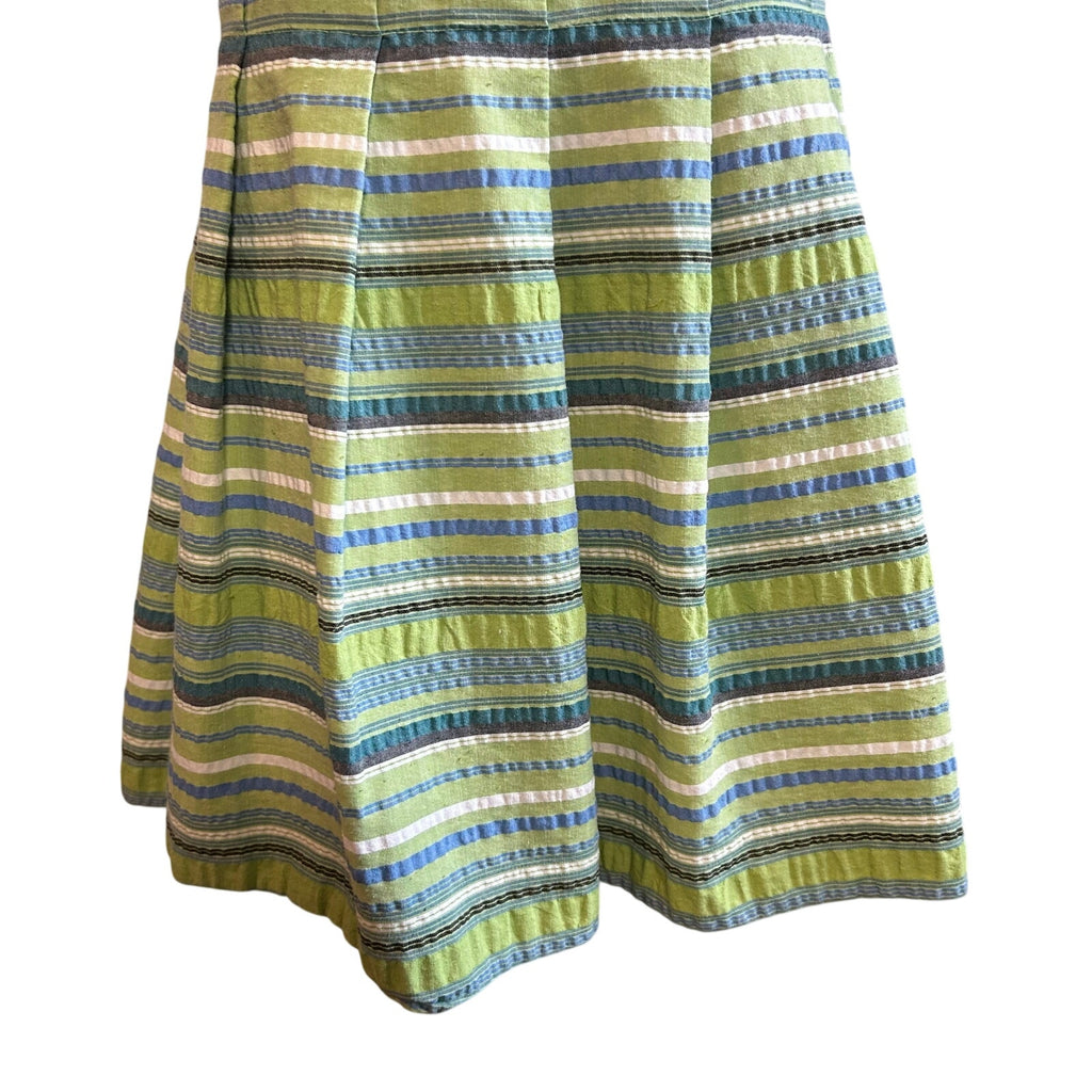 VTG 90s Green Seersucker Cotton Blend Lined Midi Skirt 8 Preppy Retro Cottage