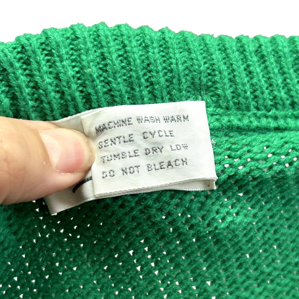 VTG 90s Alicia M Green Cable Knit Relaxed Cottage Sweater Casual Comfy Preppy