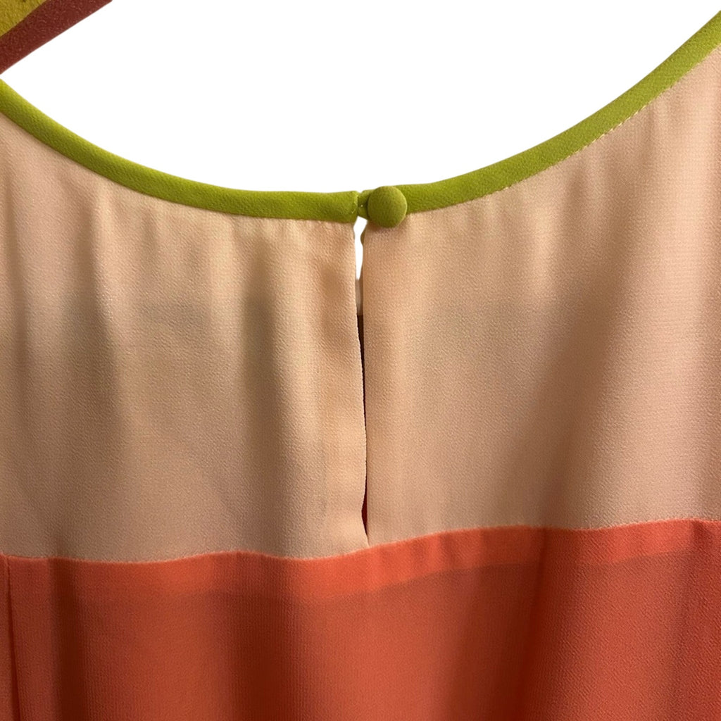 LOFT Colorblock Pleated Midi Dress Pink Coral Neon Green Belt 6 Preppy Retro