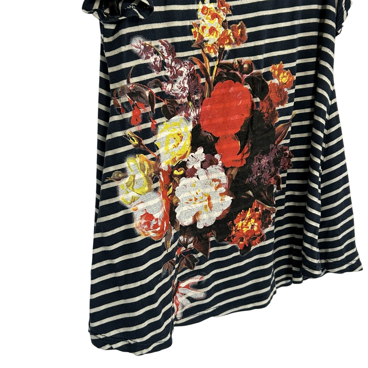 Forever 21 Navy White Striped Floral Graphic Tee Modal Blend Soft Casual Medium