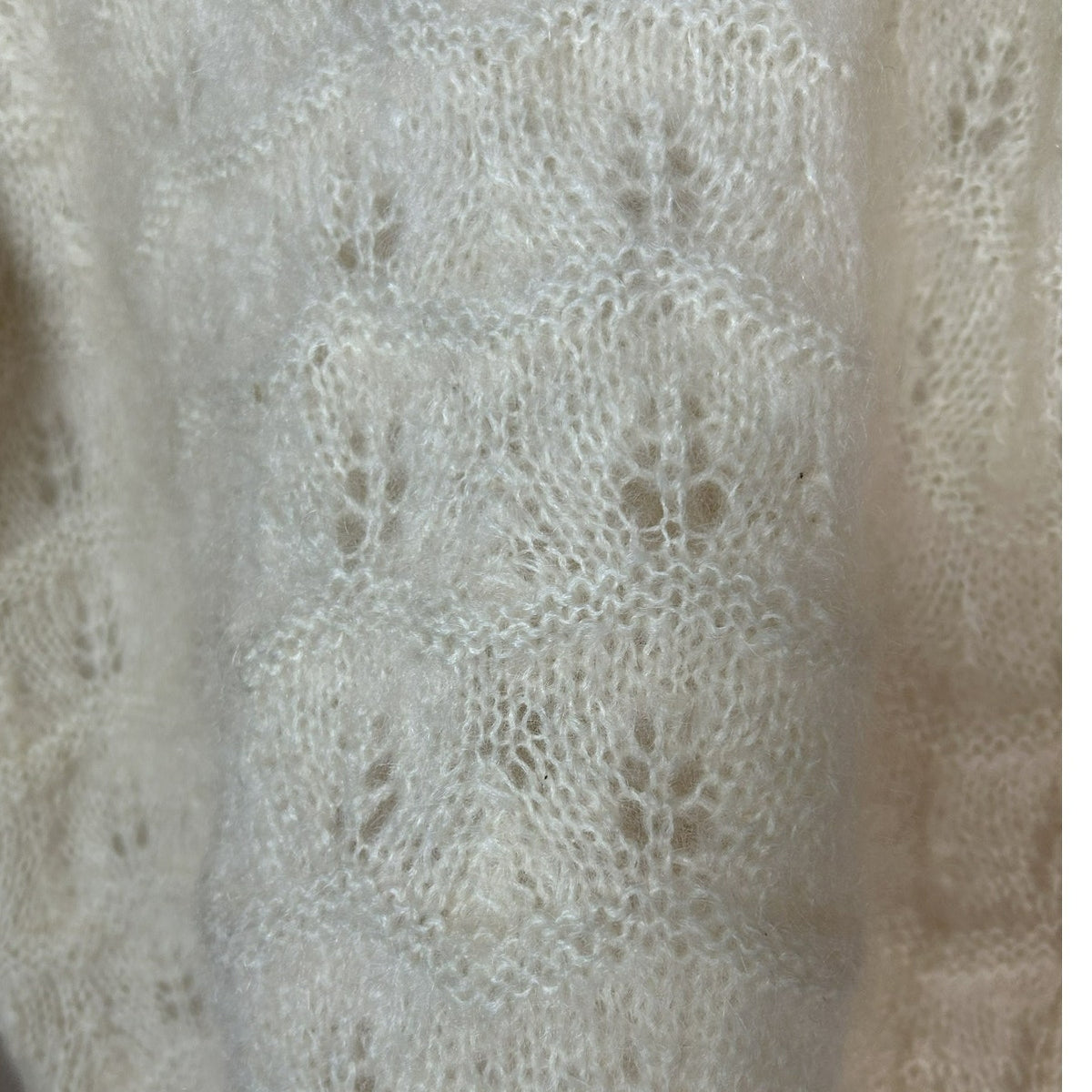 VTG 70s Cream Mohair Pointelle Puff Sleeve Sweater Cottagecore Coquette M