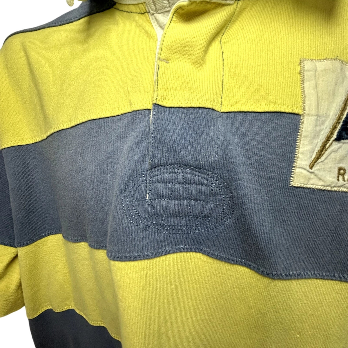 VTG 90s Polo Ralph Lauren XL Yellow Blue Striped RLPC Sailing Club Polo Shirt