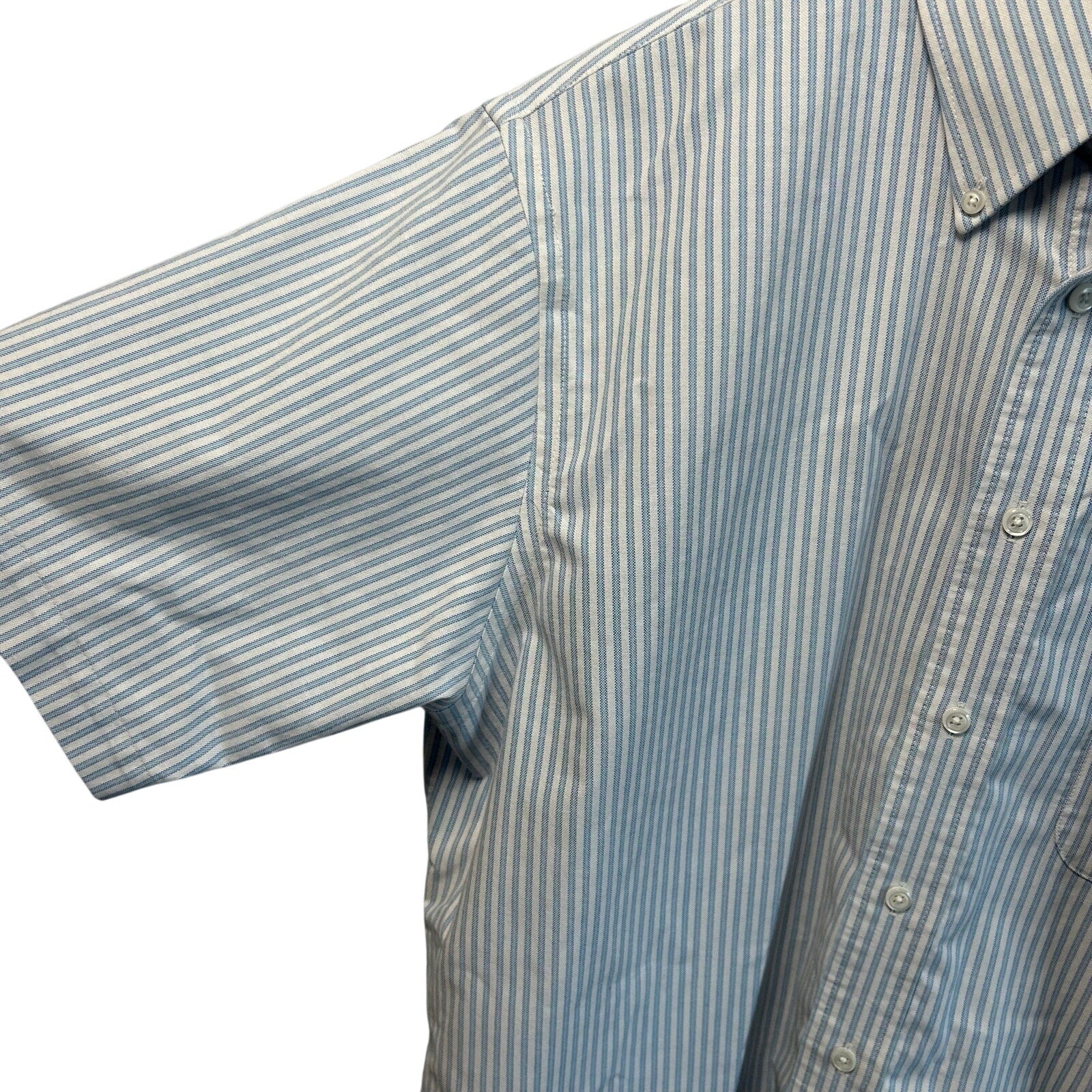 VTG Y2K Stafford White Blue Pinstripe Oxford Short Sleeve Size 16 Utility Basics