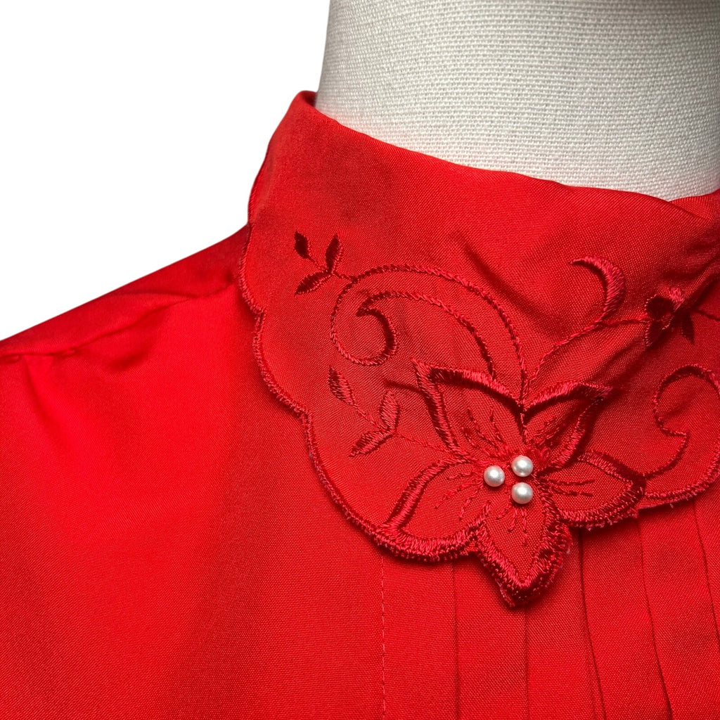 VTG 80s Claudia L Red Poinsettia Holiday Blouse Romantic Retro Twee Coquette