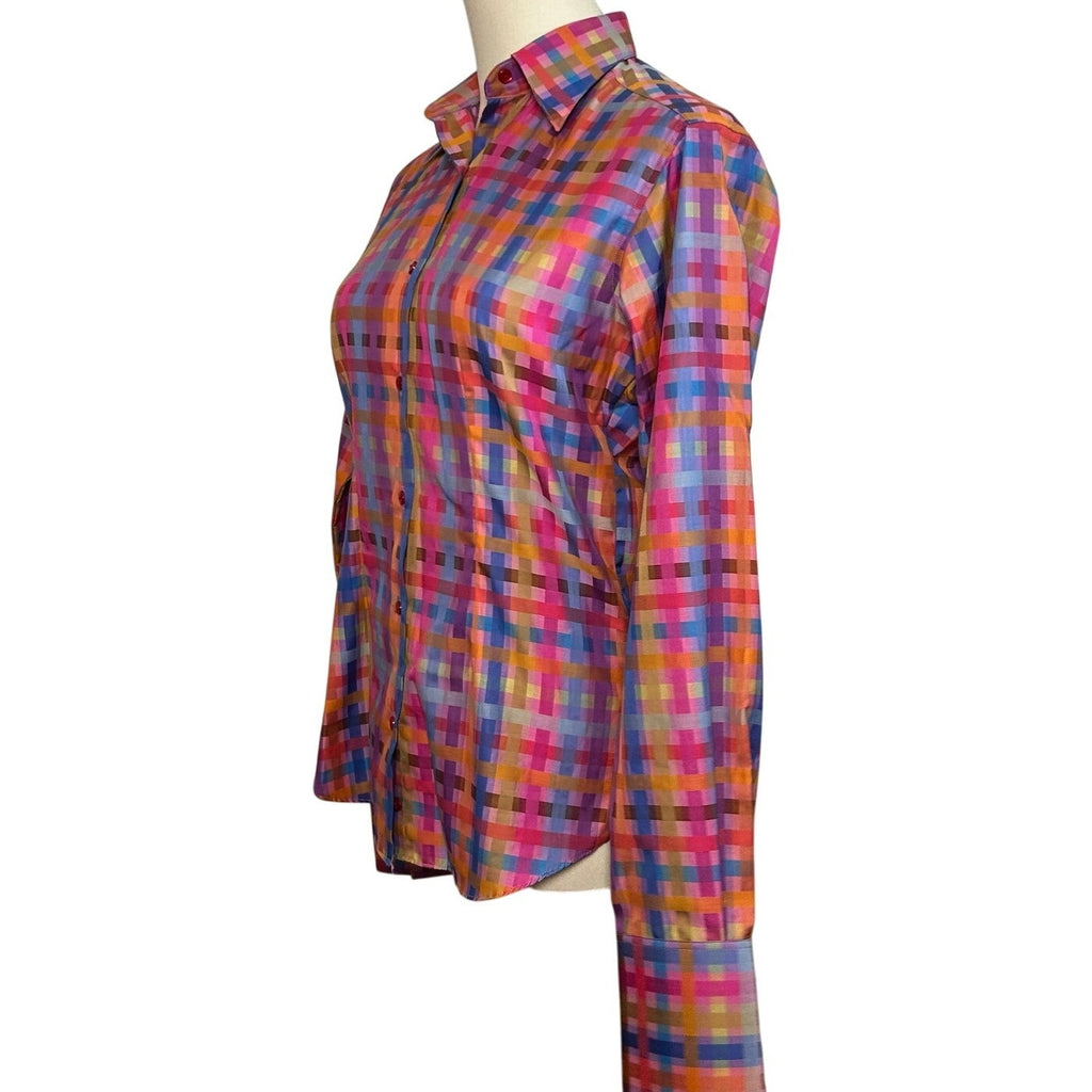 VTG 90s John Braye Florence Grid Print Button Down Shirt Small Office Siren Y2K