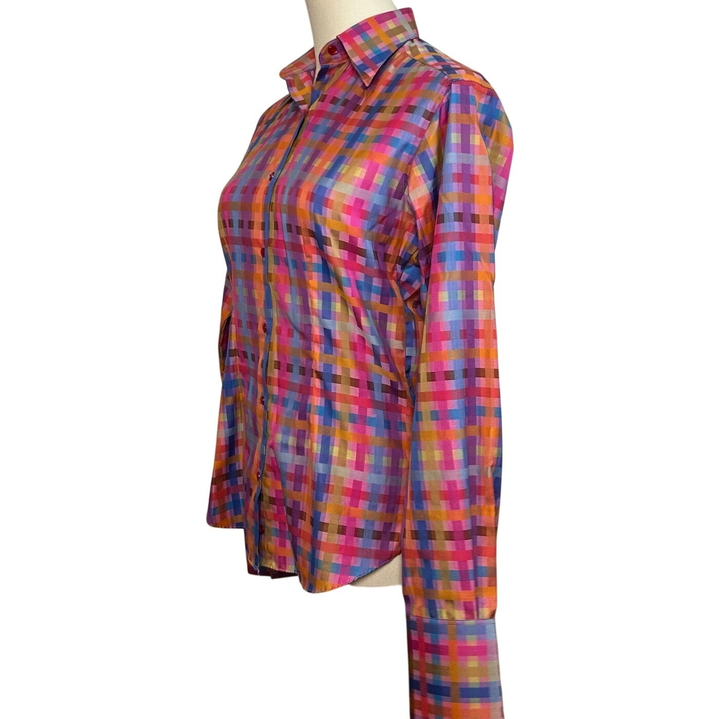 VTG 90s John Braye Florence Grid Print Button Down Shirt Small Office Siren Y2K