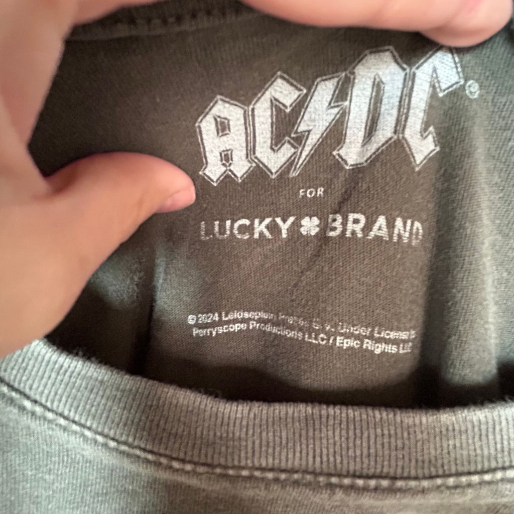 AC/DC Live Graphic Band Tee Lucky Brand Charcoal Gray Faded Rock T-Shirt XL