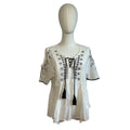 Maurices Womens M White Boho Peasant Top Embroidered Handkerchief Hem Tassel