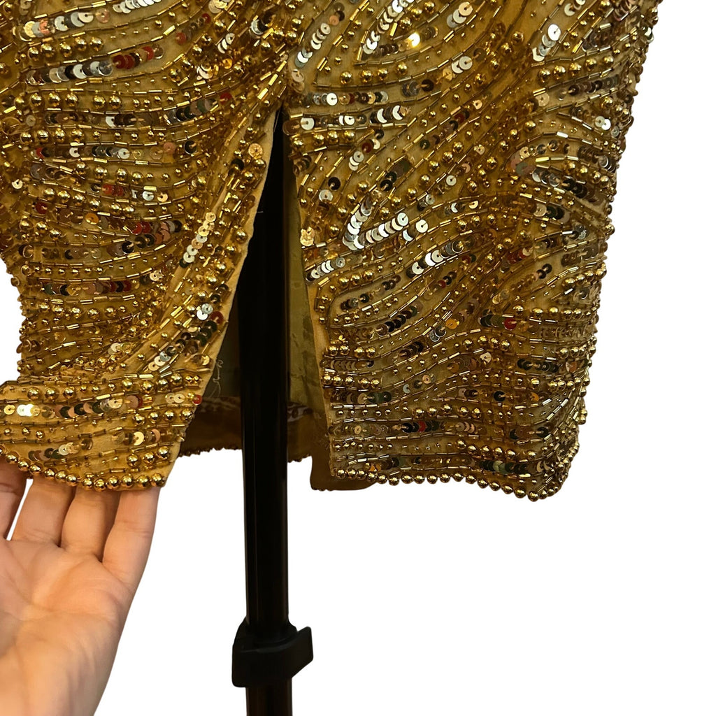 VTG Nite Line AJ Bari Gold Beaded Silk Dress Sweetheart Evening Gown 4 Trophy