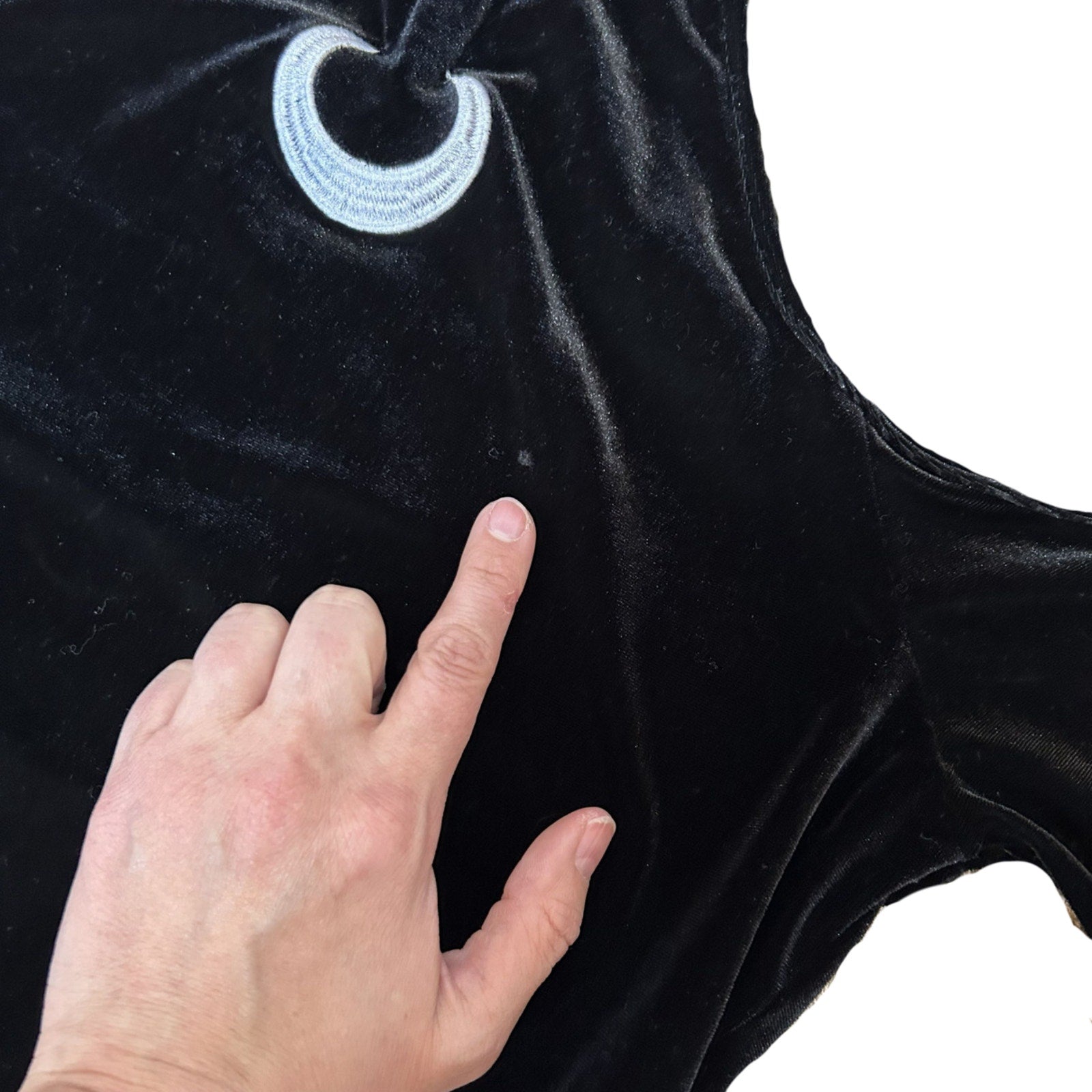 Romwe Black Velvet Crescent Moon Bell Sleeve Crop Top Goth Witchy Boho Medium