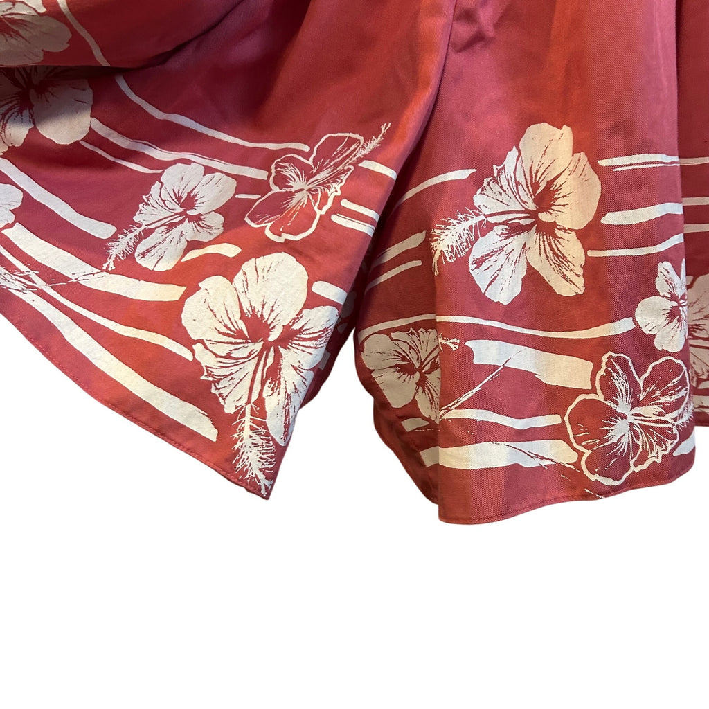 VTG Hans Jutte Hawaii Romper Rust Orange Hibiscus Print Button Shoulder 70s 80s