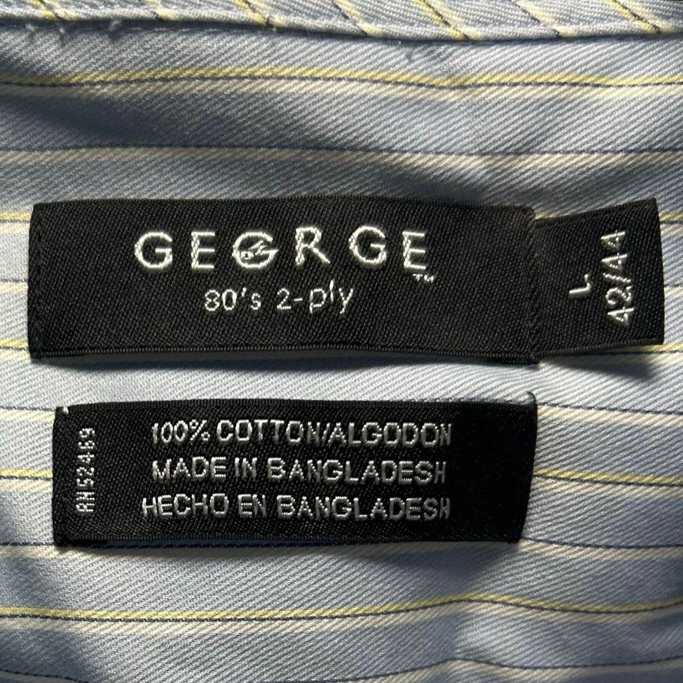 George Light Blue White Pinstripe Long Sleeve Button Down Shirt Large 42/44 Flaw