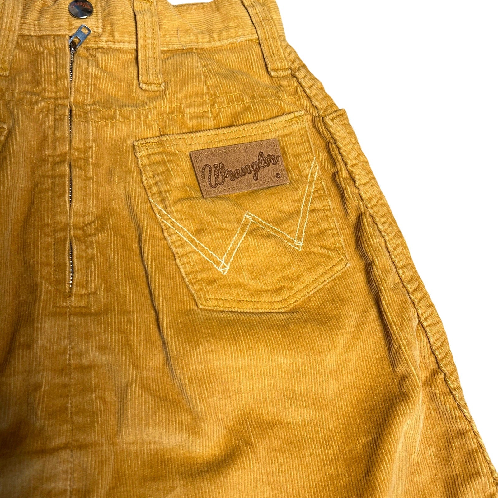 VTG 70s Wrangler Mustard Gold Corduroy Mini Skirt Petite XXS Western Boho Retro