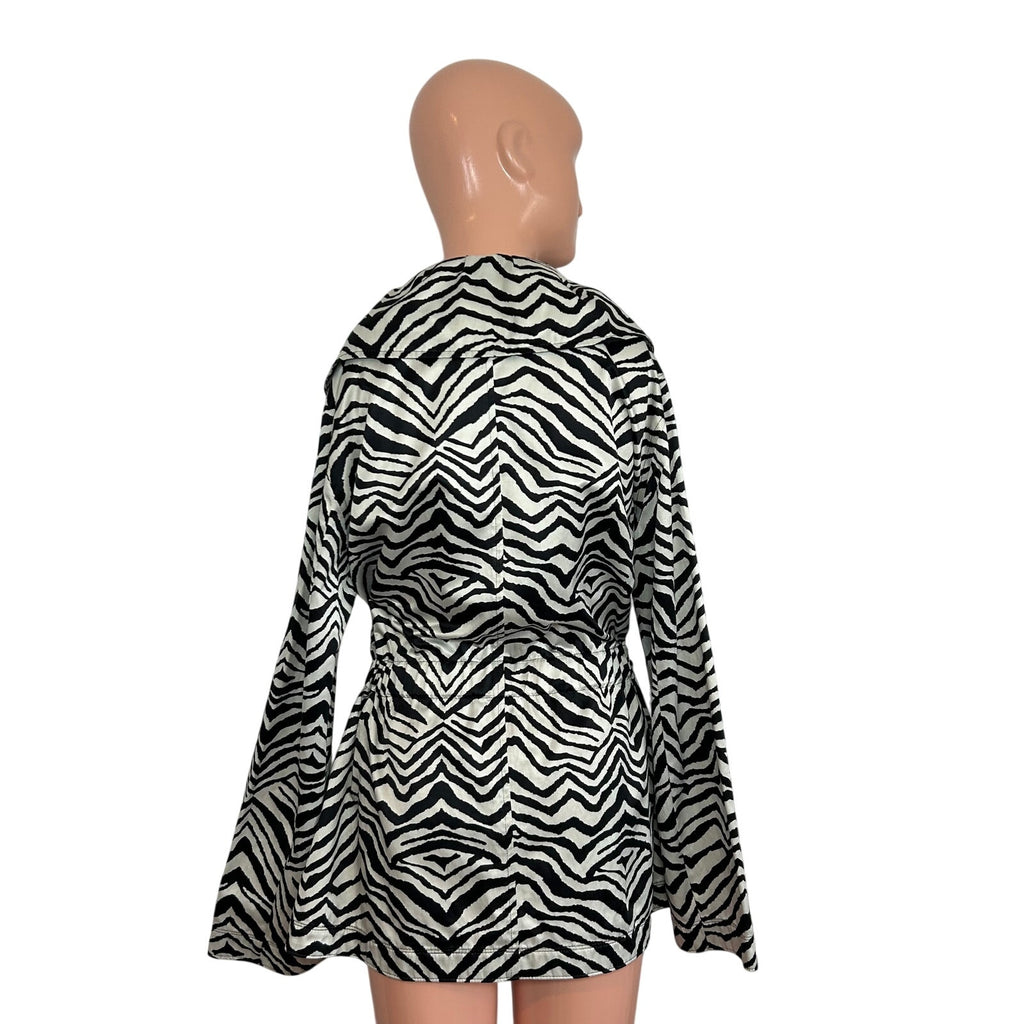 VTG Y2K Dana Buchman Zebra Print Trench Jacket  XL Maximalist Animal Pockets
