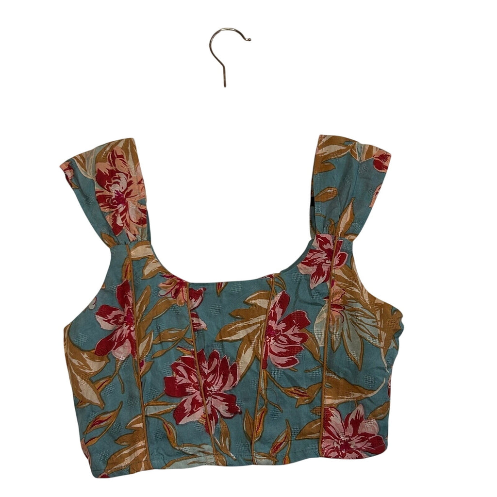 B.O.G Collective Blue Floral S Crop Top Smocked Boho Festival Streetwear Indie