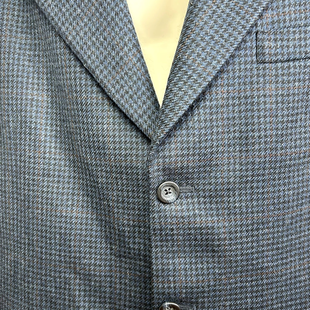 VTG Y2K Corporate Image 44 Blue Houndstooth Wool Blazer Sport Coat Preppy Luxury