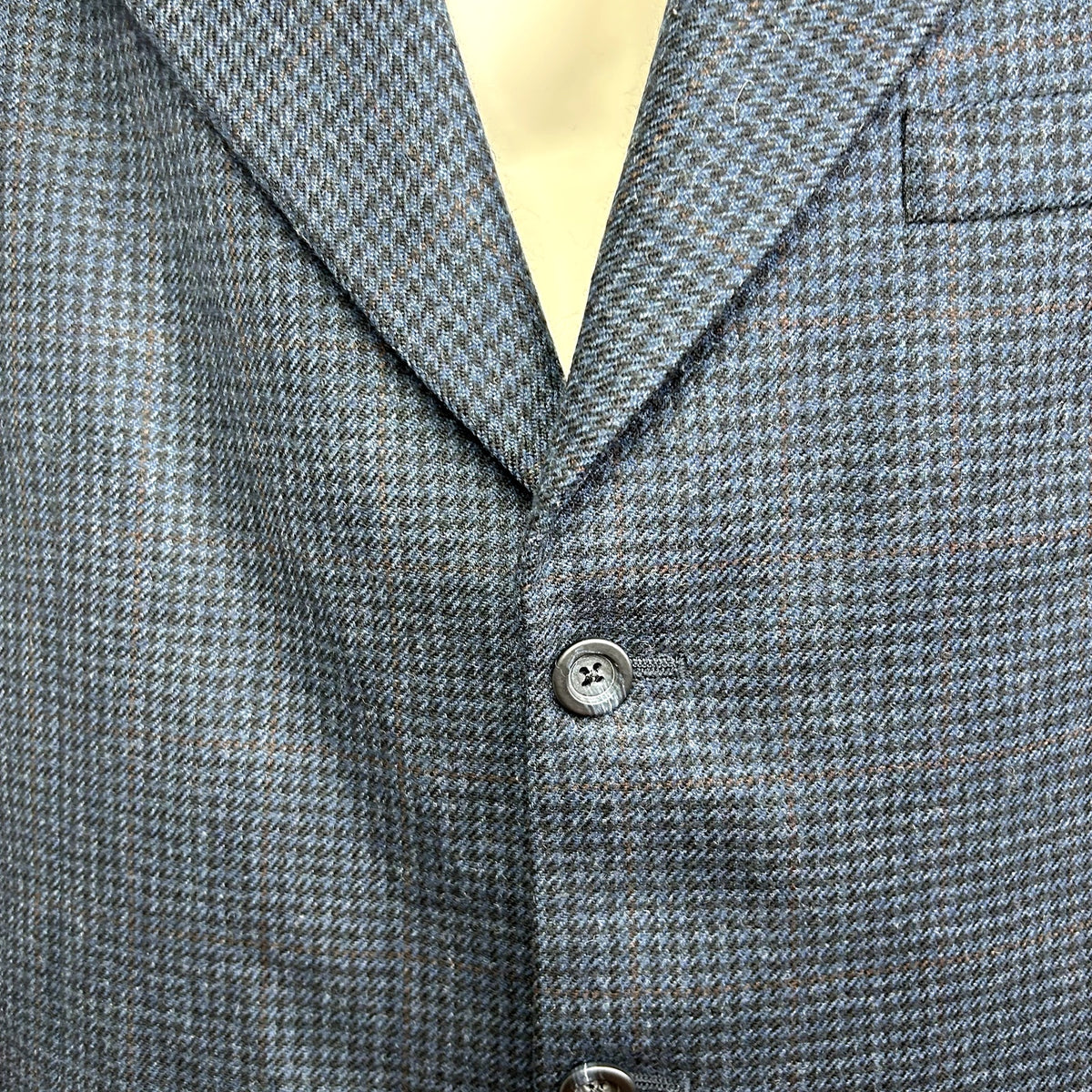 VTG Y2K Corporate Image 44 Blue Houndstooth Wool Blazer Sport Coat Preppy Luxury