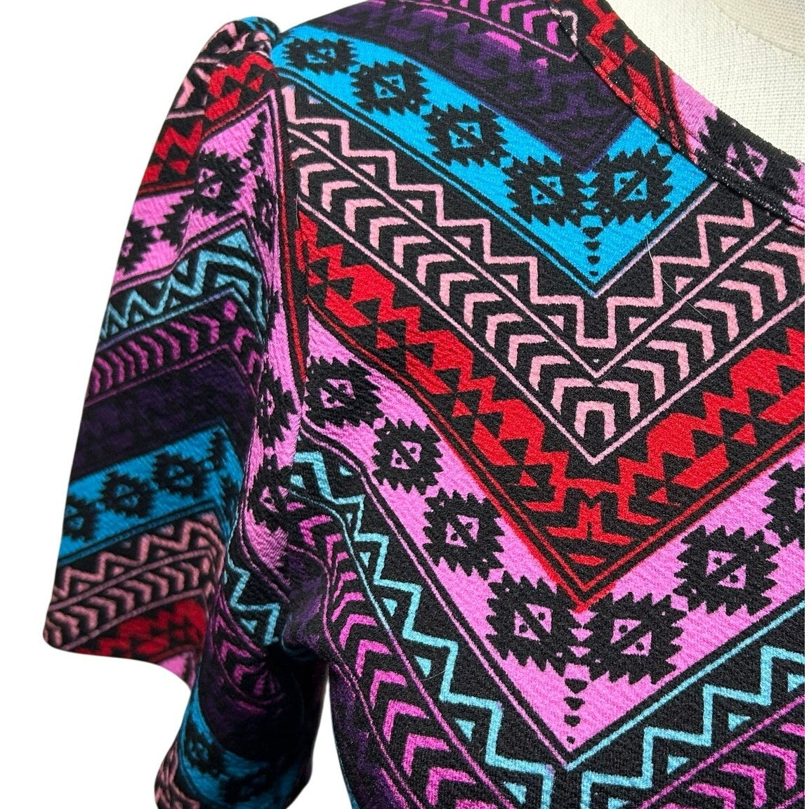 LuLaRoe Amelia Dress Large Multicolor Blue Floral Stretchy Pockets Southwestern