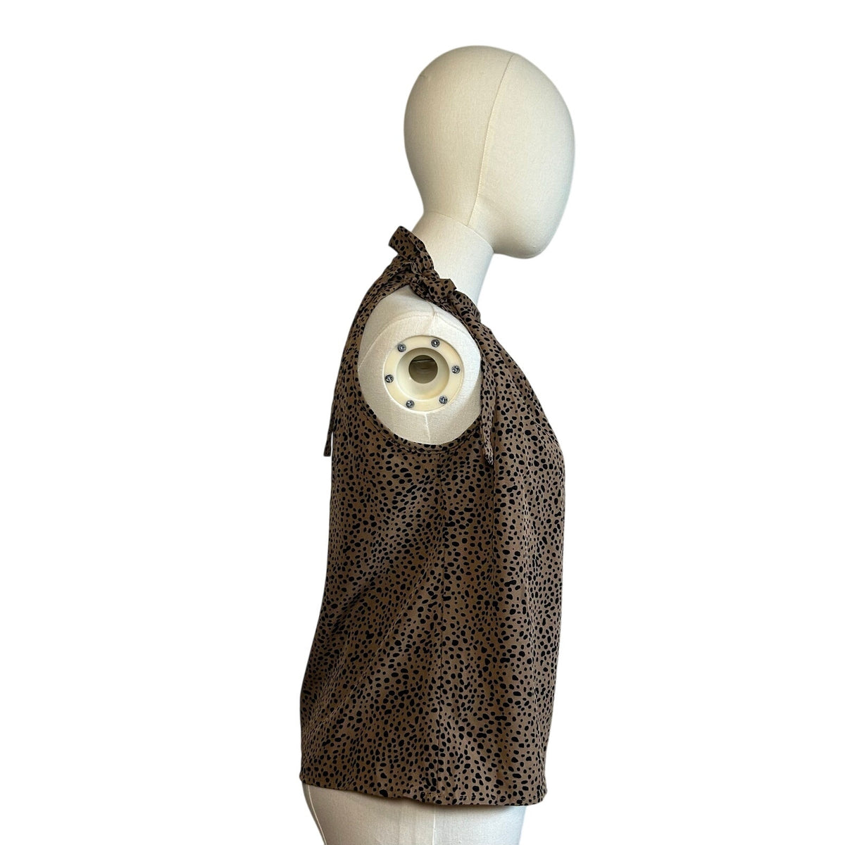 Brown Leopard Print S Top Pussy Bow Halter Neckline Y2K Boho Preppy Office Siren