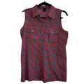Ann Taylor Purple Red Geometric S Sleeveless Button Down Top Casual Preppy Retro