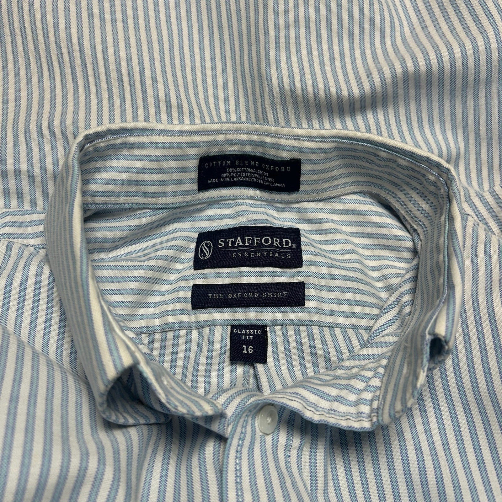 VTG Y2K Stafford White Blue Pinstripe Oxford Short Sleeve Size 16 Utility Basics