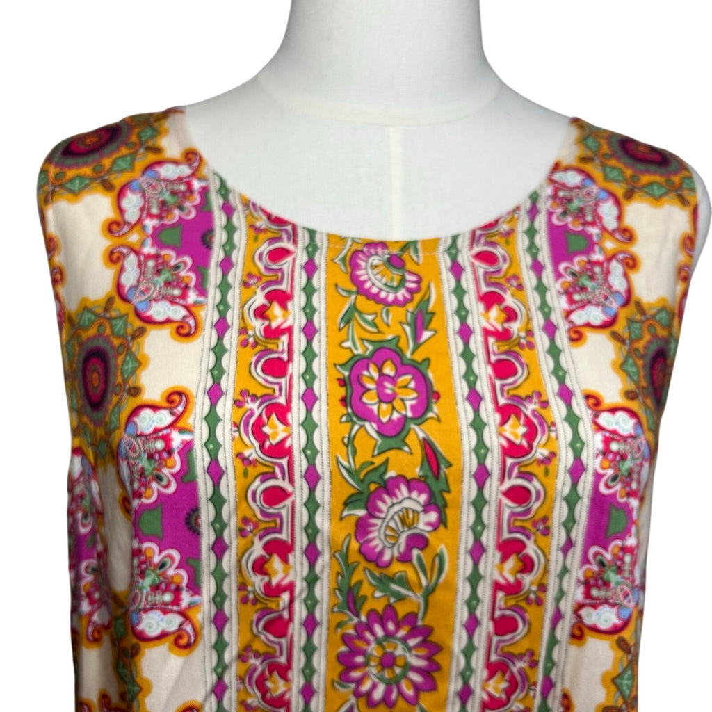 Boho Multicolor Print Rayon Sleeveless Top Large Indie Retro Casual Loungewear